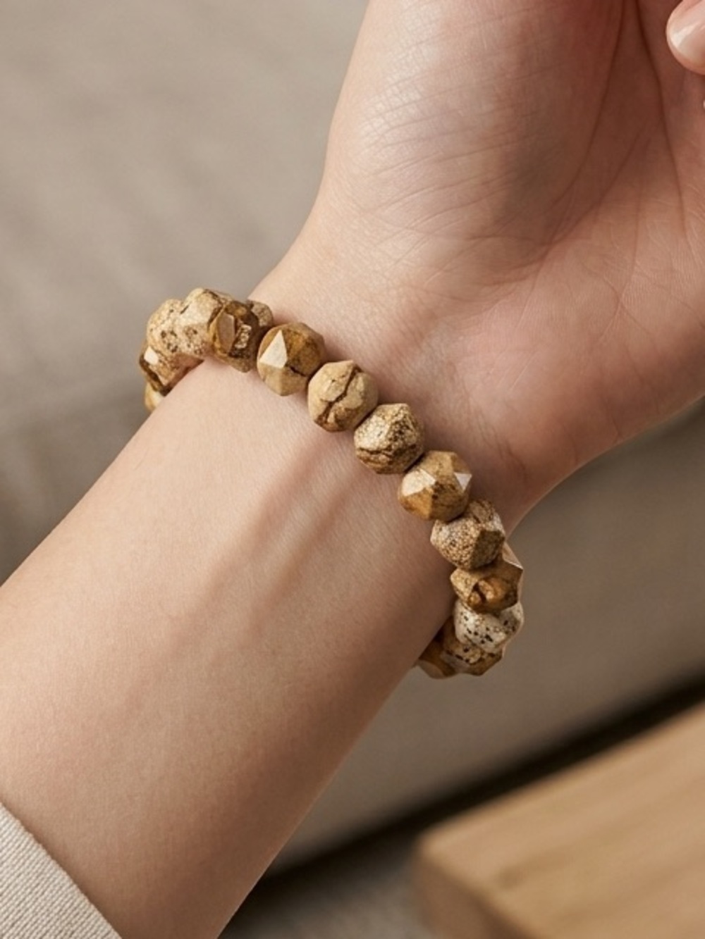 Faceted Jasper Stone Stretch Bracelet Size 6